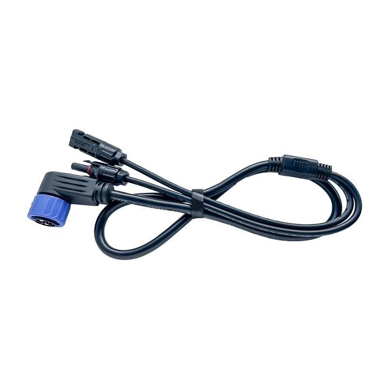 M23 8-pin 90 degree elbow connector to split MC4 solar PV parallel cable assembly. M23 8-pin 90 degree elbow connector to split MC4 solar PV parallel cable assembly.